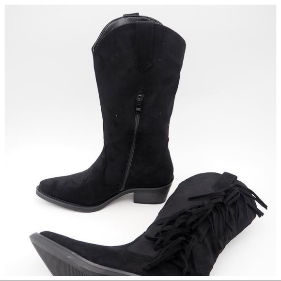 ✨LAST ONE!Paris France! Absolutely Fabulous Black Cowboy western Fringe Boots - Picture 5 of 8